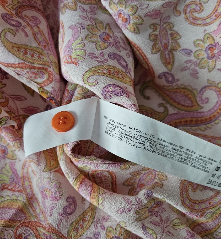 NWOT ZARA Orange & Pink Paisley Silky Button Down Blouse | SZ M - Picture 12 of 12